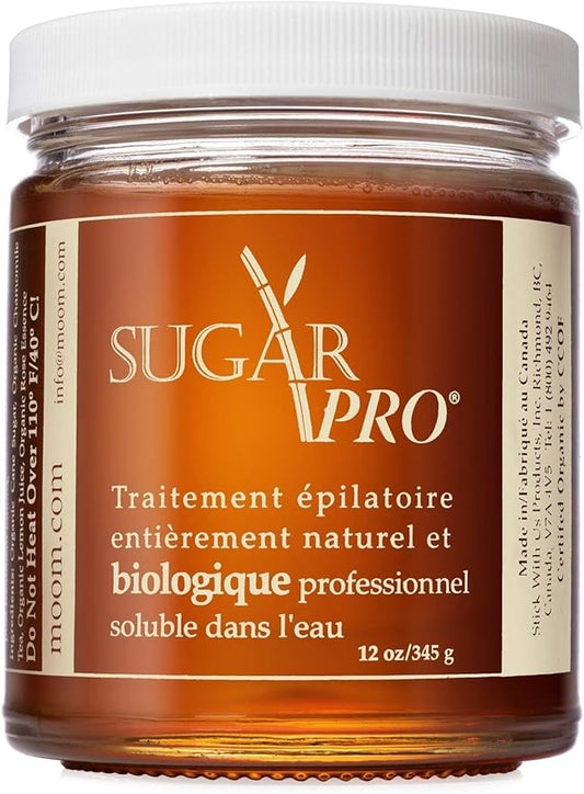 MOOM Sugar Pro - Organic Sugar Wax Hair Removal, Personal & Professional for Men & Women, Body, Armpit, Face, Bikini Leg 100% Natural & Washable Sugaring Wax 12 oz (Strips/Sticks NOT Included)