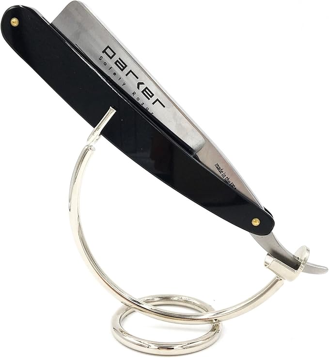 Curved Chrome Razor Stand for Straight, Shavette & Cartridge Razors - Fits 100 mm+ Handle Lengths