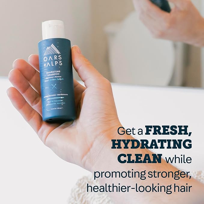 Oars + Alps Men's Sulfate Free Hair Shampoo and Conditioner Set, Infused with Kelp and Algae Extracts, Fresh Ocean Splash, Travel Size 3.4oz Each