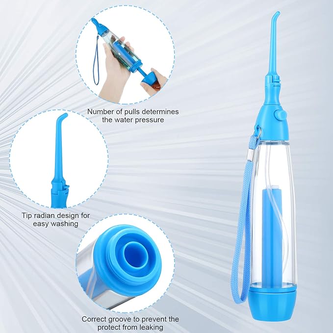 Water Dental Flosser for Teeth Oral Irrigator Water Teeth Cleaner Non Electric Portable Affordable Oral Irrigator Cordless Manual Air Pressure Simple Operation for Home and Travel
