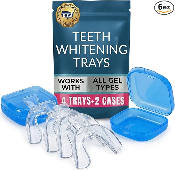 Lumeeno Moldable Teeth Whitening Trays for Gel Compatible with Opalescence and All Gels - 4 Trays & 2 Storage Cases Thin, Trimmable, BPA-Free