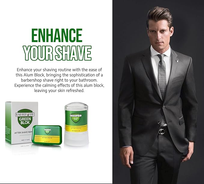 Natural Alum Block Aftershave Care - 3.5 oz / 100g, Shaving Essential for Men - Skin Soothing Styptic Green Blok - Prevents Razor Nicks - Post Shave with Portable Travel Case – Combo Pack