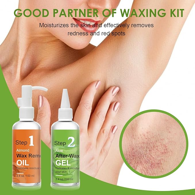 After Waxing Skin Care Kit, Almond Oil For Remove Wax Residue, Post Wax Cooling Aloe Vera Gel For Calm and Soothing Skin, 2 Bottles Hair Removal Waxing Nursing Kit for Women 3.9oz/100ml
