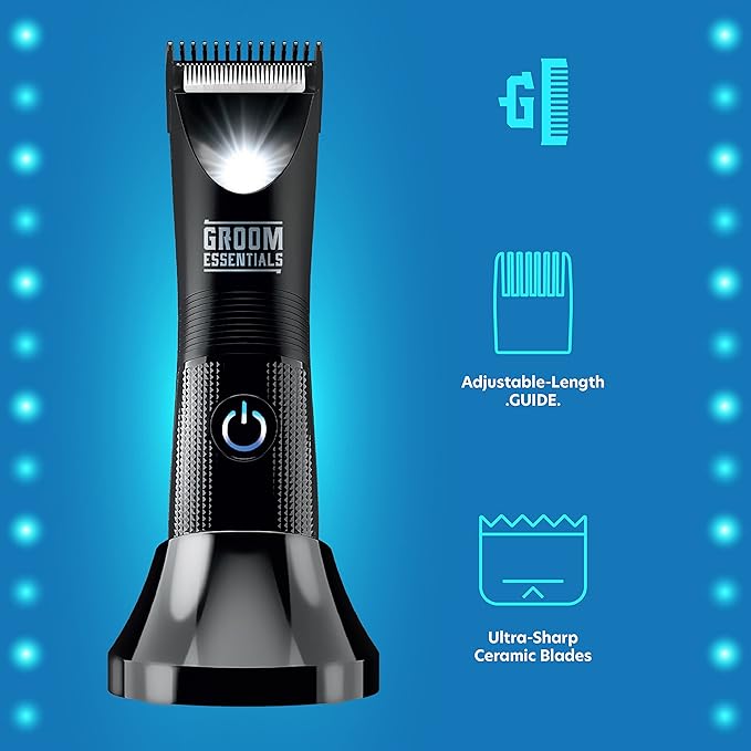 CHARGEWORX Manscape Body Trimmer for Men, Nose Hair Trimmer & Beard Clipper, Electric Groin & Pubic Groomer, Waterproof IPX5, Ceramic Blades, LED Light, Rechargeable Battery Powered