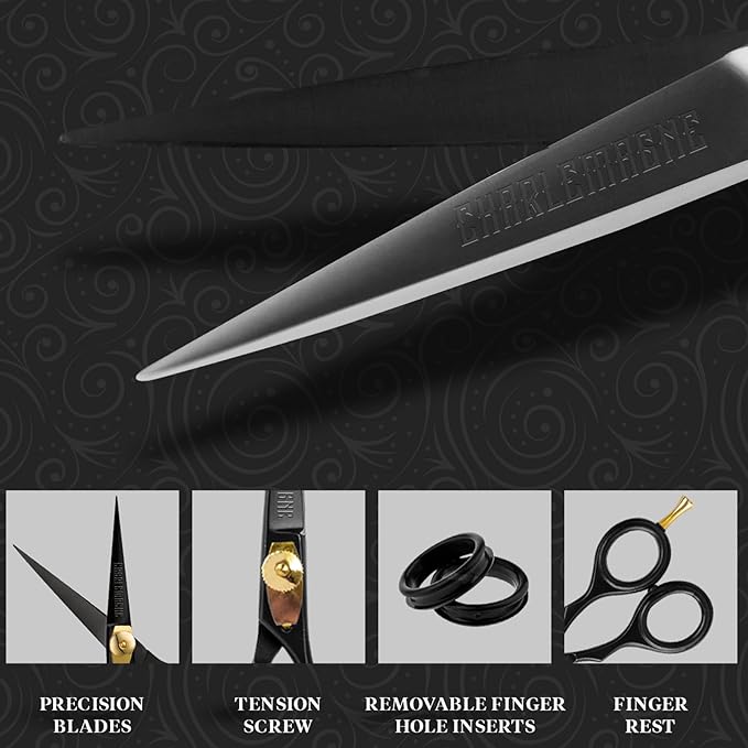 Charlemagne Hand-Forged Japanese Steel Beard & Mustache Scissors - 5.5in, Black - Precision Cutting & Beard Trimming Kit - Sharp Blades & Mustache Grooming Kit - Versatile Nose & Hair Scissors