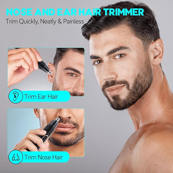 FEITA Ear and Nose Hair Trimmer for Men, Electric Cordless Men Rechargeable Nose-Hair Trimmer, 360 Rotating Dual-Blade Waterproof Noses Clippers, Dad & Men's Gifts for Him, Black