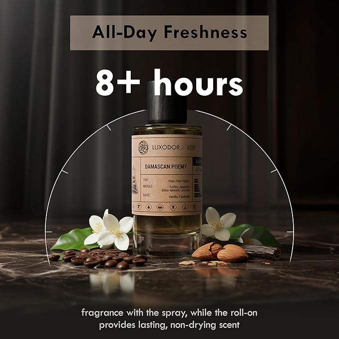 Inspired by Y S.L's B.lack O.pium 3.4 fl. oz (100ml) Damascus Poemy with Pheromone Roll-On Oil 10 ml | Women’s Dupes Fragrances | Long Lasting Perfume Vanilla for Women | Womens Perfume