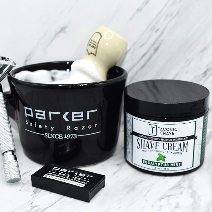 Parker Deluxe Stoneware Apothecary Shaving Mug – for use with up to 3” Shave Soaps and Lathering Shave Creams – Handmade in the USA (Black)
