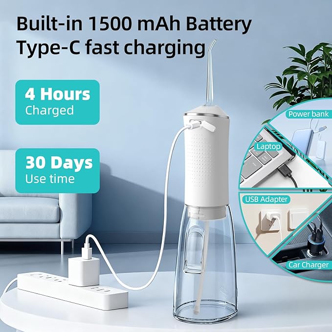 Water Flossers for Teeth: 360ML Larger Tank 4 Mode IPX7 Waterproof Cordless Oral Irrigator, 5 Jet Tips Rechargeable Dental Flosser for Brace, Implants & Sensitive Gums, Home&Travel Use