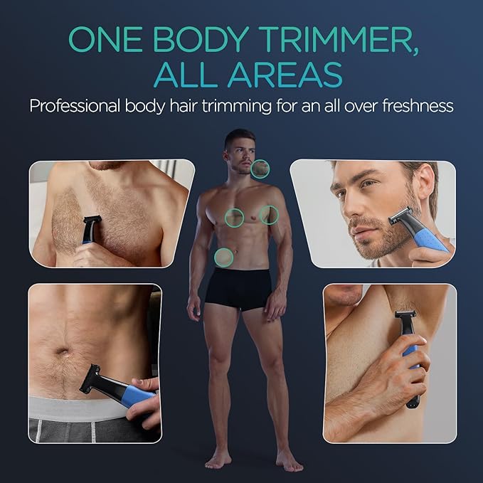 VOYOR Beard Trimmer for Men, Electric Razor, No Pain, Full Body Grooming, Face & Body Hair Trimmer, Adjustable Length Combs, All-in-1 Rechargeable Mens Grooming Kit, Cordless, Wet/Dry, TX510 (Blue)