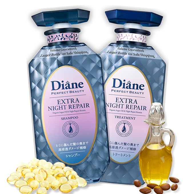 Moist Diane Sulfate Free Shampoo and Conditioner Set for Women & Men, Keratin Shampoo & Conditioner for Damaged Hair by Argan Oil, Protein& Ceramide in Japan, Paraben Free 30.4Fl Oz NIGHT REPAIR