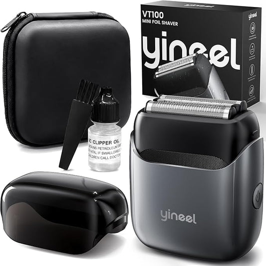 Yineel VT100 Electric Foil Shavers for Men, Pocket-Sized with Case, Mini Electric Razor for Close Face Shaver, 3 Floating Blades, IPX7 Waterproof & Travel-Friendly/Home Use, Gifts for Men