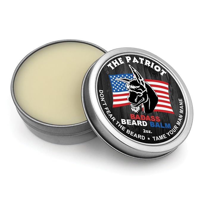Badass Beard Care Beard Balm - The Patriot Scent, 2 Ounce - All Natural Ingredients, Keeps Beard and Mustache Full, Soft and Healthy, Reduce Itchy and Flaky Skin, Promote Healthy Growth