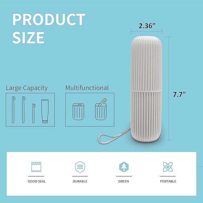 Sunenlyst 2Pcs Travel Toothbrush Holder, Portable Toothbrush Case for Traveling, Camping, Business Trip and School, Multifuction Plastic Toothbrushes Toothpaste Set with Two Colors（Length：7.7"
