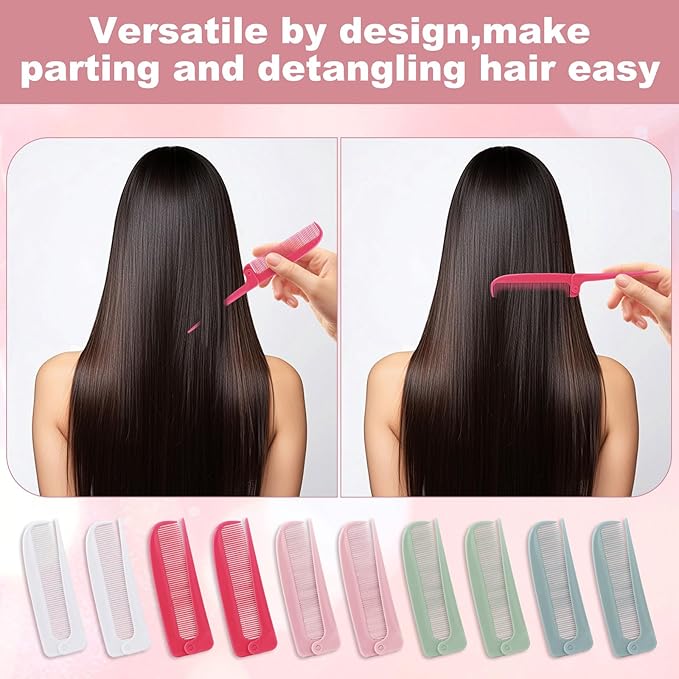Folding Combs, 10 PCS Hair Parting Comb, Pocket Size, Fine Tooth for Straight, Wavy, Curly Hair Styling