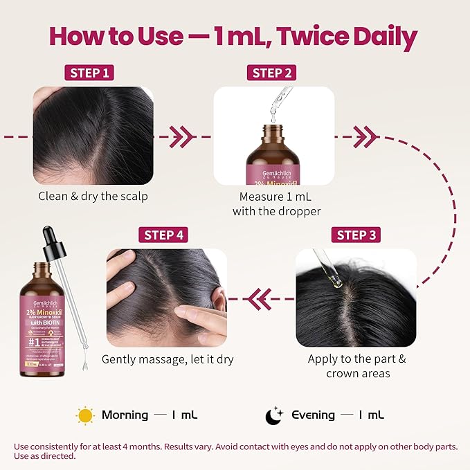 Minoxidil for Women Hair Growth with Biotin, 100ML Topical Minoxidil Serum with Rosemary for Hair Regrowth Treatments, Non-Greasy, Helps Prevent Hair Thinning & Hair Loss Solution
