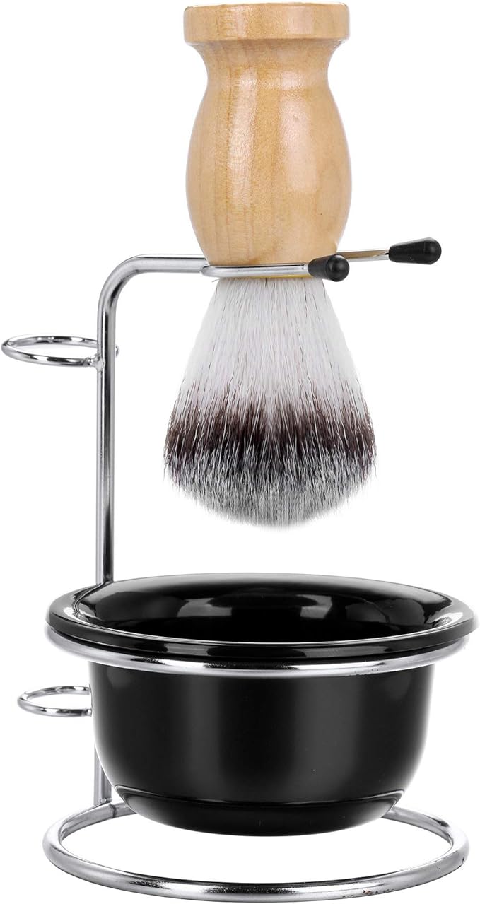Faleto Stainless Steel Shaving Brush Stand Holder and Soap Bowl Mug Set for Safety Razor Brush