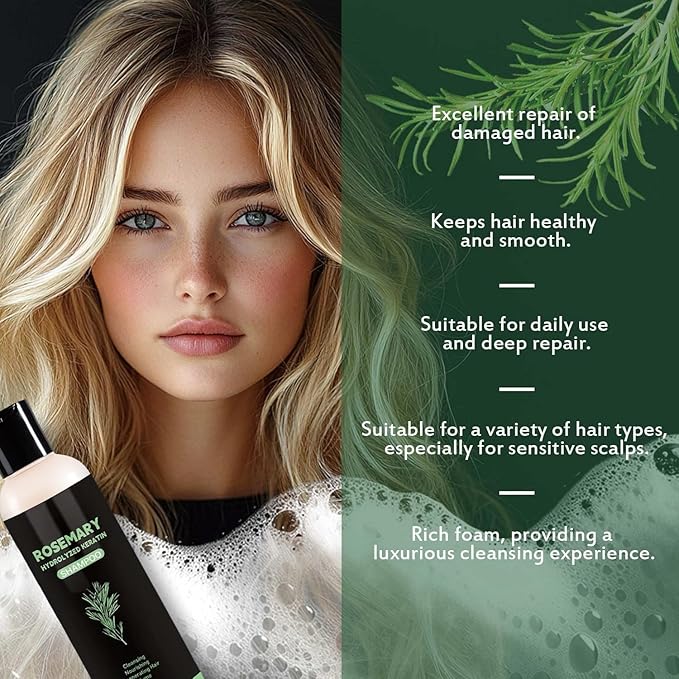 Rosemary Hair Growth Shampoo,Rosemary Hydrolyzed Keratin Shampoo, Nourishes and Regenerates Hair for Thinning Hair & Hair Loss for Women and Men-200Ml*2Pcs