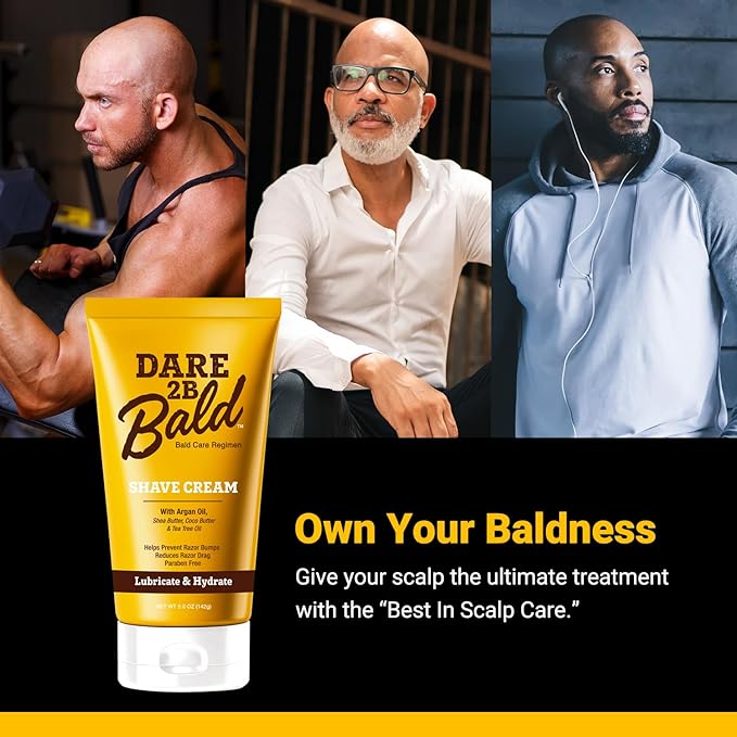Dare 2B Bald Shaving Cream Sensitive Skin for Men | Natural Shaving Cream with Argan Oil, Shea Butter, Cocoa Butter & Tea Tree Oil | Bald Head Shave Lotion | Rich Hydration and Moisture - 5.0 OZ