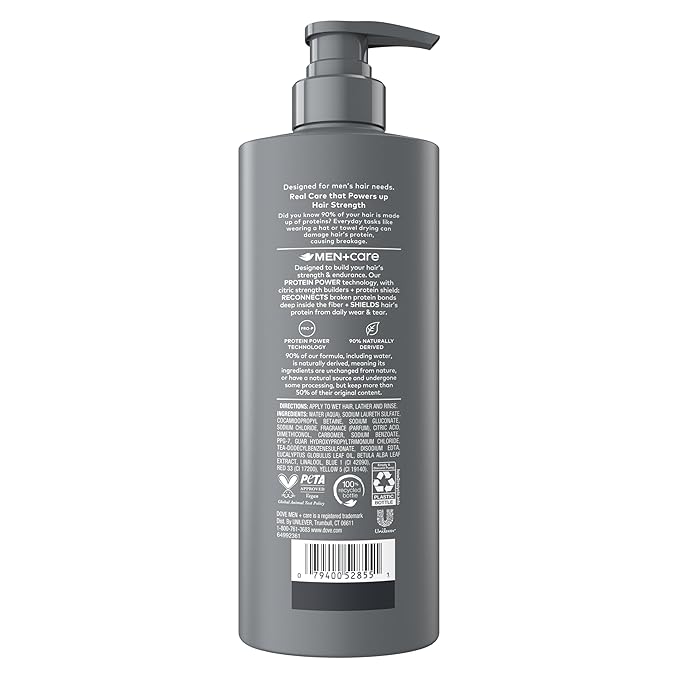 DOVE MEN + CARE Shampoo Eucalyptus & Birch 1 ct for Real Hair that Powers Up Hair Strength, with Revitalizes & Fortifies, 18 fl oz