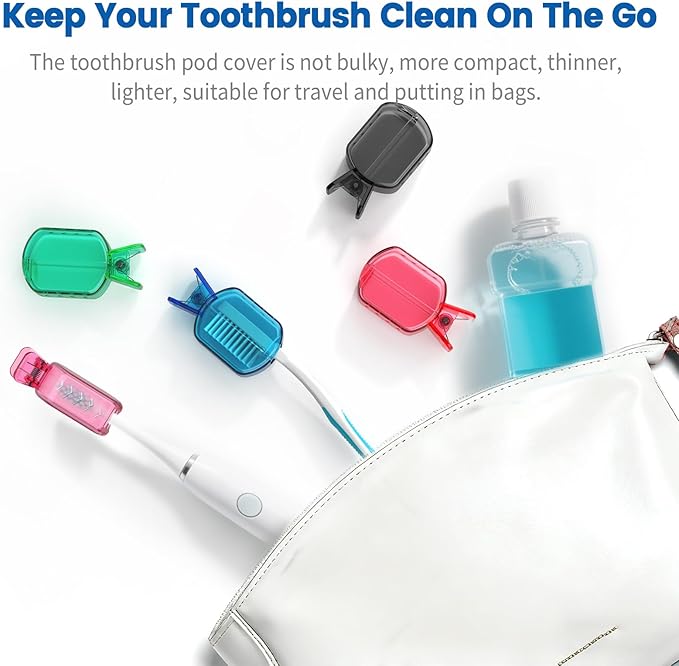 Toothbrush Covers Caps, Clip-On Toothbrush Protector for Household Travel, Sparkly Brush Head Pod Case Fits Most Manual and Electric Toothbrushes, 6 Count