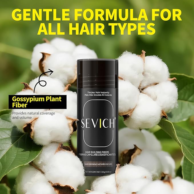 SEVICH Hair Fibers for Thinning Hair, Hair Building Fibers Instantly Thicker & Fuller Look,Hair Powder for Men & Women 25g Black