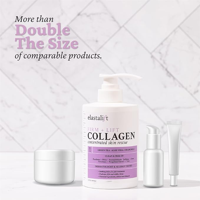 Elastalift Collagen Body Cream + Hyaluronic Acid Lotion Skin Care Set, Anti Aging Face & Body Moisturizer Dry Skin Rescue Creams For Wrinkle Control, Lifting, Firming, & Tightening Skin, 2-Pack