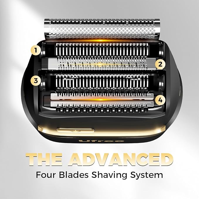 Ufree Foil Shavers for Men, Upgraded Electric Razor, Rechargeable Mens Shaver with 4 Floating Blades, LED Display USB-C Travel Razor Wet Dry Cordless Face Grooming Kit