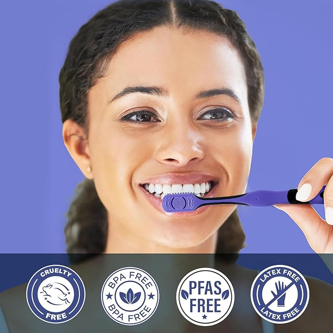 GuruNanda Gentle Giant Charcoal Toothbrush - Dual Action Flossing Spiral Bristles, Non-Slip Ergo Dexa Grip Handle, Helps in Teeth Whitening, BPA Free, 2ct (Pack of 2)