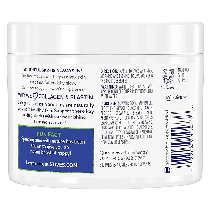St. Ives Timeless Skin Facial Moisturizer, Collagen Elastin 10 oz, Pack of 6