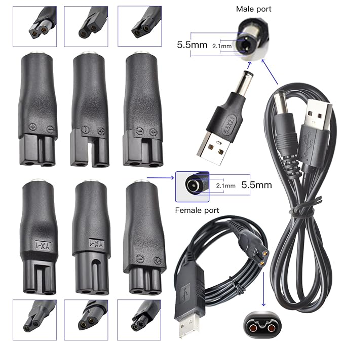 10 PCS Power Cord 5V Replacement Charger USB Adapter Suitable for All Kinds of Electric Hair Clippers, Beard Trimmers, Shavers, Beauty Instruments, Desk Lamps, Purifiers, etc. HQ8505 Cable Adapter