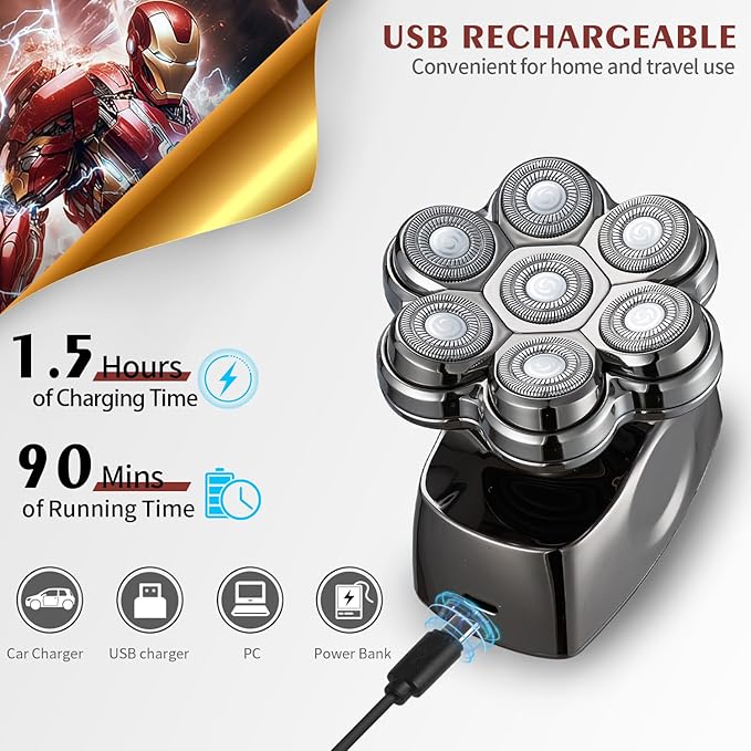 Head Shavers for Bald Men Upgraded Detachable Magnetic Head Shaver - IPX7 Waterproof Wet or Dry Electric Razor for Men - 7D LED Display Rechargeable Shaving Grooming Kit with Type-C Charge
