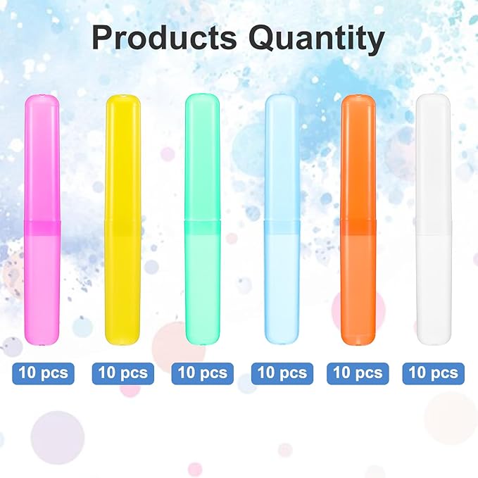 60 Pcs Toothbrush Travel Case, Premium Tooth Brush Holder with 6 Assorted Colors Transparent Frosted Plastic Protector Covers, Portable Storage for Traveling Camping Home School Business Use