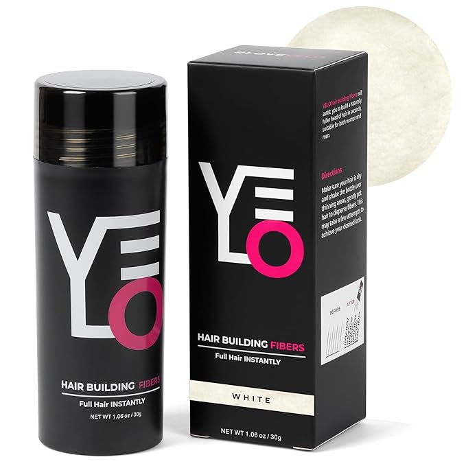 VELO Hair Building Fibers for Thinning Hair –WHITE Hair Fibers for Men & Women – Covers Bald Spots, Hairline Powder, Hair Thickening Fibers – Hair Filler Powder for Fuller-Looking Hair – 30g