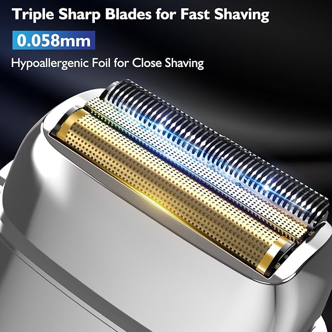 Electric Razor for Men Face, Bazivve Electric Shavers for Men, Foil Shaver with 3 Adjustable Speeds, Rechargeable Waterproof Close Shave Trimmer with LED Display for Face/Beard/Head Shavers (Silver)