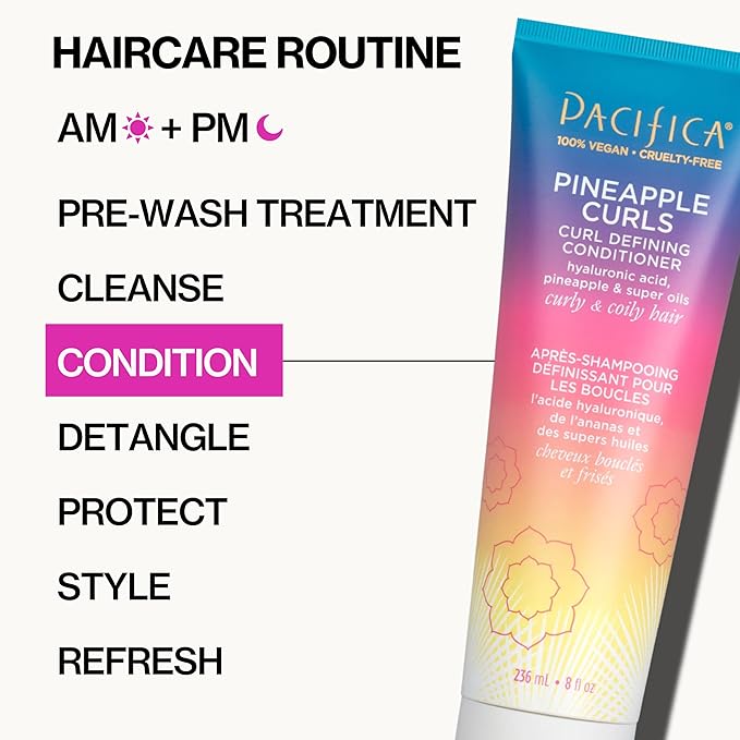 Pacifica Beauty, Pineapple Curls Defining Natural Conditioner, For Curly, Coily and Textured Hair Types, Pineapple Scent, Sulfate Free and Silicone Free, 100% Vegan and Cruelty Free