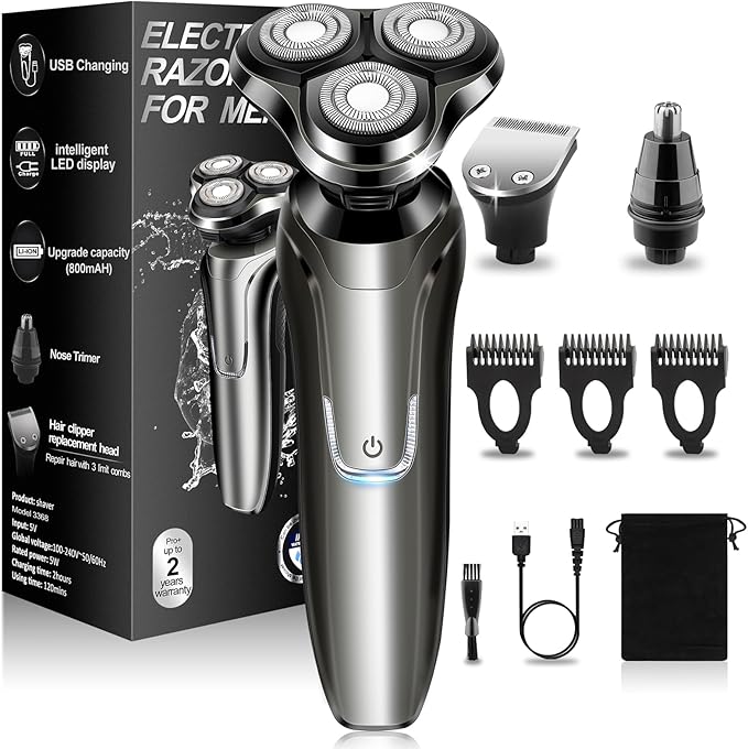 Electric Razor for Men, Men's Rotary Shavers, Waterproof,Wet and Dry Rechargeable Electric Shaver for Men's Faces with a Cordless and Floating Head, Portable Travel Razor,an Ideal Gift for Men