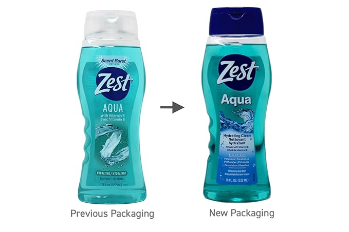 Zest Hydrating Body Wash - Aqua - Moisturizing Body Wash for Men and Women - Bath Soap with Vitamin E - Gentle Paraben Free Formula - 6 pc