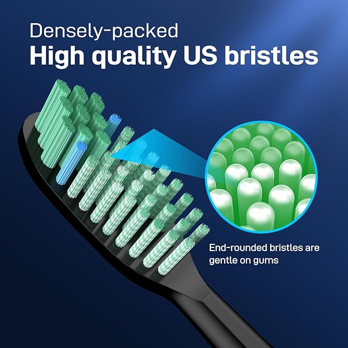 Toothbrush Replacement Whitening Heads Compatible with TAO Clean Sonic Electric Toothbrush - Brush Heads Refills, Medium Bristles, Black