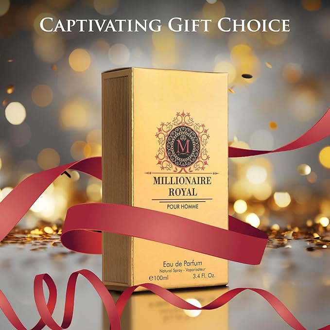 Millionaire Royal for Men - Oriental Fresh Woody Fragrance - Top Notes of Mandarin, Bergamot & Cardamom - Natural, Mild, Free of Parebens, Vegan & Cruelty-Free - Elegant 100ml Bottle, Parfume for Men
