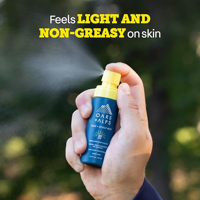 Oars + Alps Face & Scalp Sunscreen Spray Mist, SPF 35 Facial & Hair Sunscreen, Protects from Blue Light, Infused with Aloe Vera + Cucumber, Water & Sweat Resistant, Summer Splash Scent, 2pk