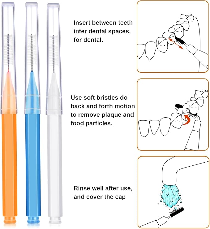 Patelai 100 Pieces Braces Brush for Cleaner Interdental Brush Toothpick Dental Tooth Flossing Head Oral Dental Hygiene Flosser Toothpick Cleaners Tooth Tool(White, Orange, Blue,Proper Size)