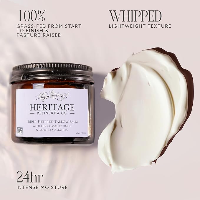 Whipped Beef Tallow for Skin Men & Women with Retinol & Centella Asiatica - Made in USA Wrinkle Repair Anti-Aging Defense Tallow Balm for Face Moisturizer, Grass Fed Skincare - 2 Oz
