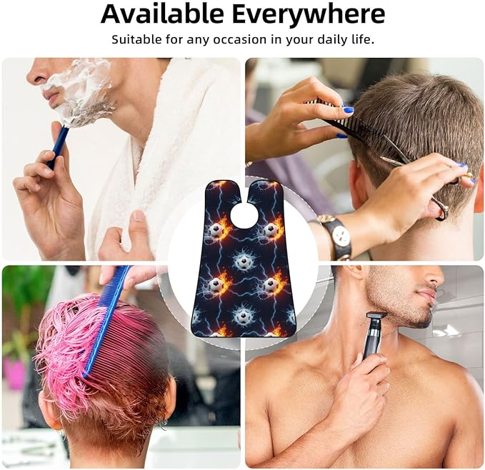 Adjustable Beard Catcher Apron, Water and Fire Soccer Ball Shave Bib, Non-Stick Waterproof Grooming Bib, Shaving Essential for Men Dad Christmas