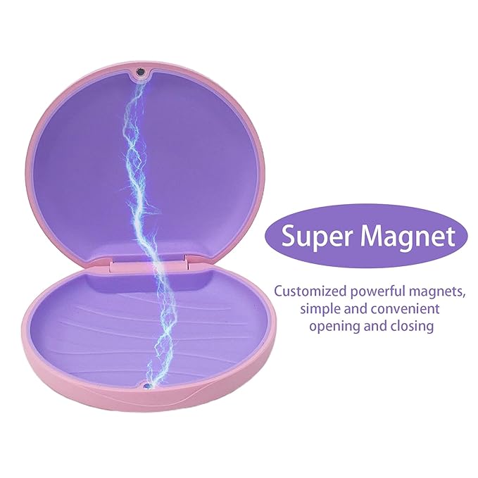 2PCS Retainer Case Compatible with Invisalign,Cute Slim Aligner Case,Customized Magnetic Closure Orthodontic Retainer Cases (1PC Pink Purple + 1PC Black Cyan)