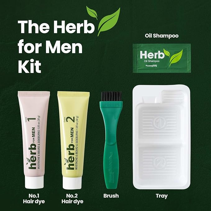 Herb For Men Mustache & Beard Dye (Nature Black, 1 Pack), PPD-Free Ammonia-Free, Vegan with Natural Ingredients, Odorless, Gentle for Sensitive Skin, No Skin Irritation