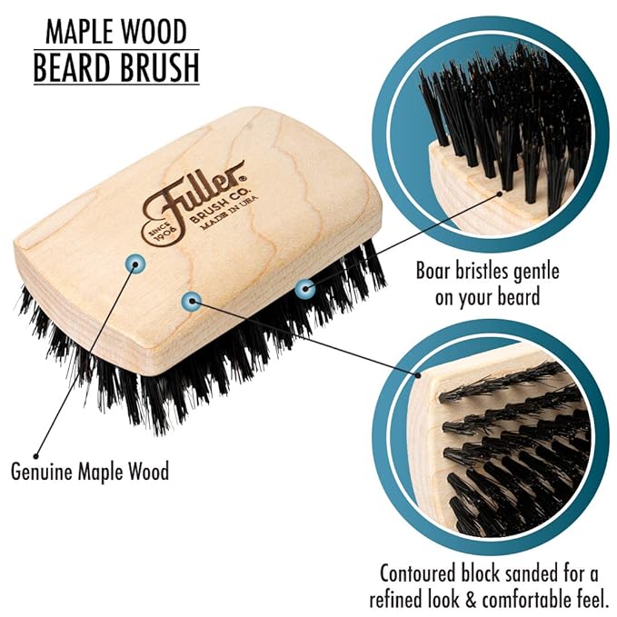 Fuller Brush Beard & Mustache Brush – Natural Boar Bristles for Gentle Grooming & Styling – Maple Wood Handle – Comfortable Grip – Ideal for All Beard Types & Lengths