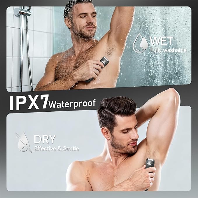 Body Hair Trimmer for Men, 3 in 1 Electric Ball Groin Razor Shaver, Pubic Hair Trimmer for Wet/Dry Use, Cordless Charging Mens Groomer Kits with Led Spotlight