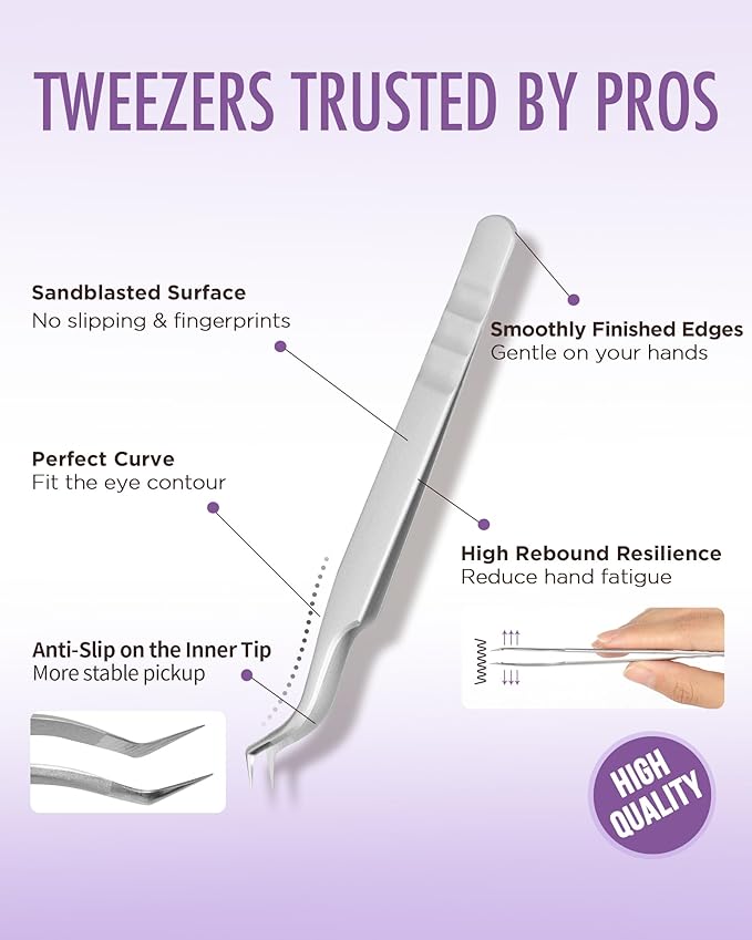 Beyelian Volume Lash Tweezers Lash Tweezers for Eyelash Extensions, Non-slip High Precision Effortless Tip for Mega Fans, Stainless Steel ZJ12