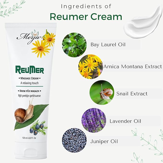 Merja Herbs Cream for Rheumatic Pain [125ml] Lightweight Cream for Arthritis & Rheumatic Aches with Snail Extract for Joints, Neck, Back | Pain Relief